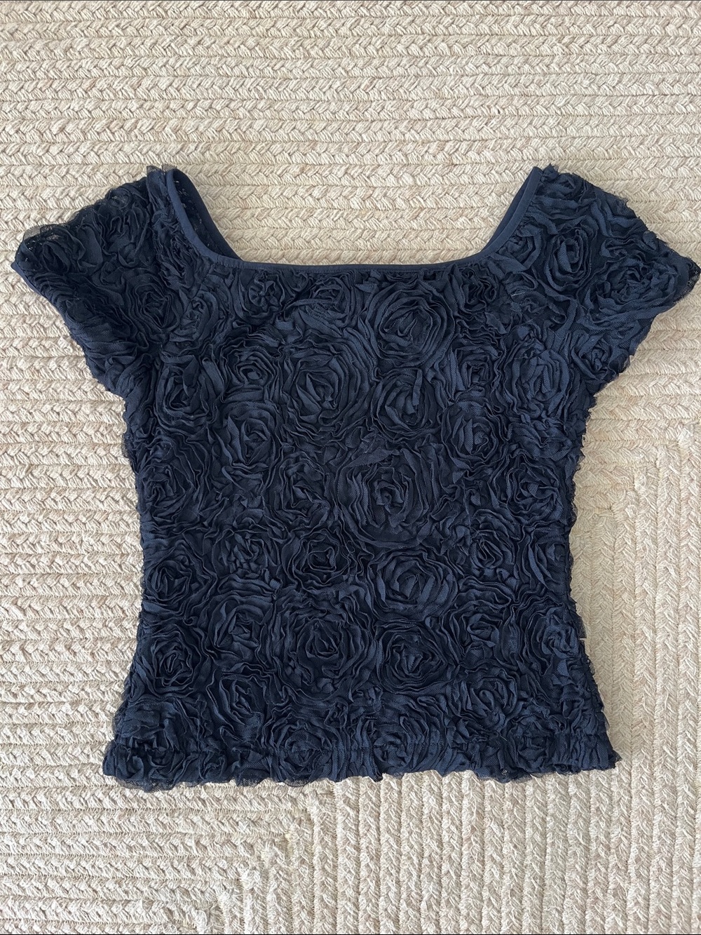 Joseph Ribkoff Black Rosette Short Sleeve Crop Top - Picture 9 of 9